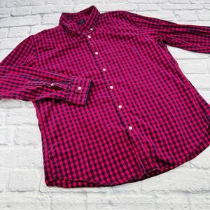J. Crew Factory Men's Long Sleeve Button Down Shirt Red Blue Gingham Plaid